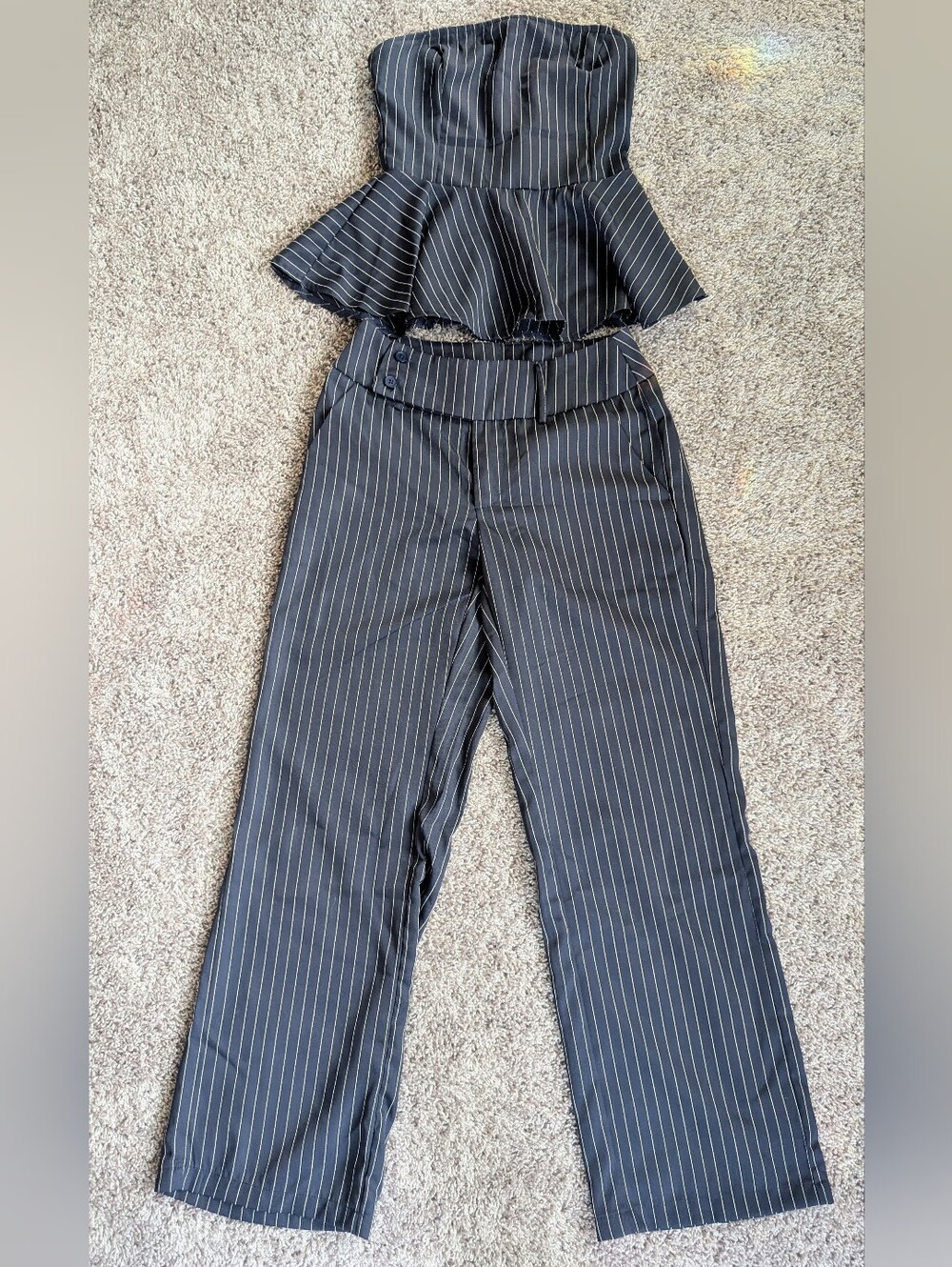 SHEIN Black Pinstripe Wide-Leg Trousers